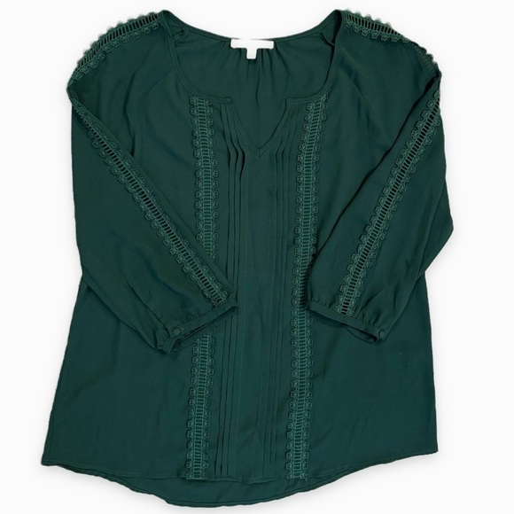 41 Hawthorn | Lace Pintuck Blouse 3/4 Sleeve Green Size Medium - Picture 4 of 6